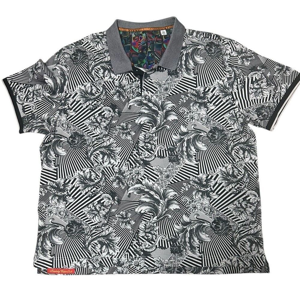 Robert Graham Charcoal Tropical Print Polo Shirt